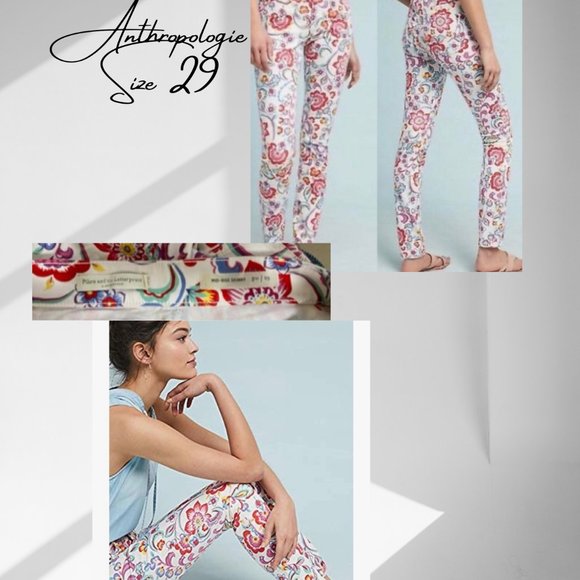 Anthropology Floral Jeans in White Size 29 - Picture 1 of 2